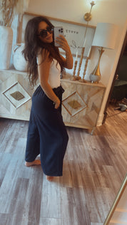 Soft Navy Flowy Pant With Tie Waist