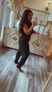 Black Sleeveless Luxe Jumpsuit  Stitch and Co