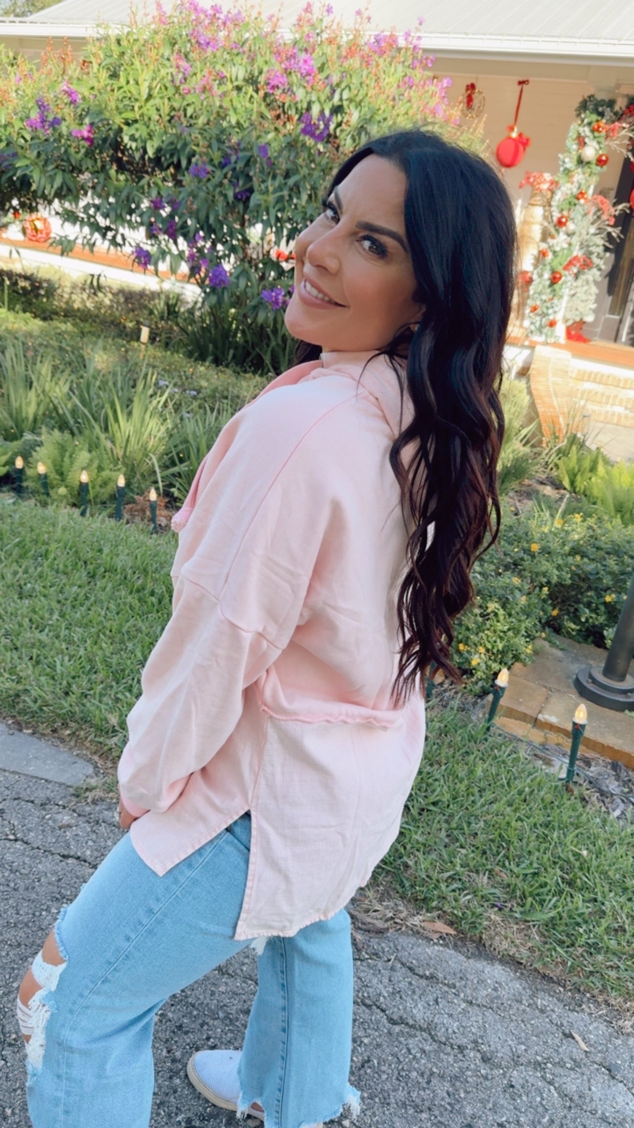 Pink Knit Button Hoodie