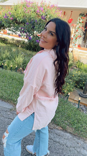 Pink Knit Button Hoodie