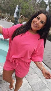Hot Pink Ribbed Top and Shorts Set