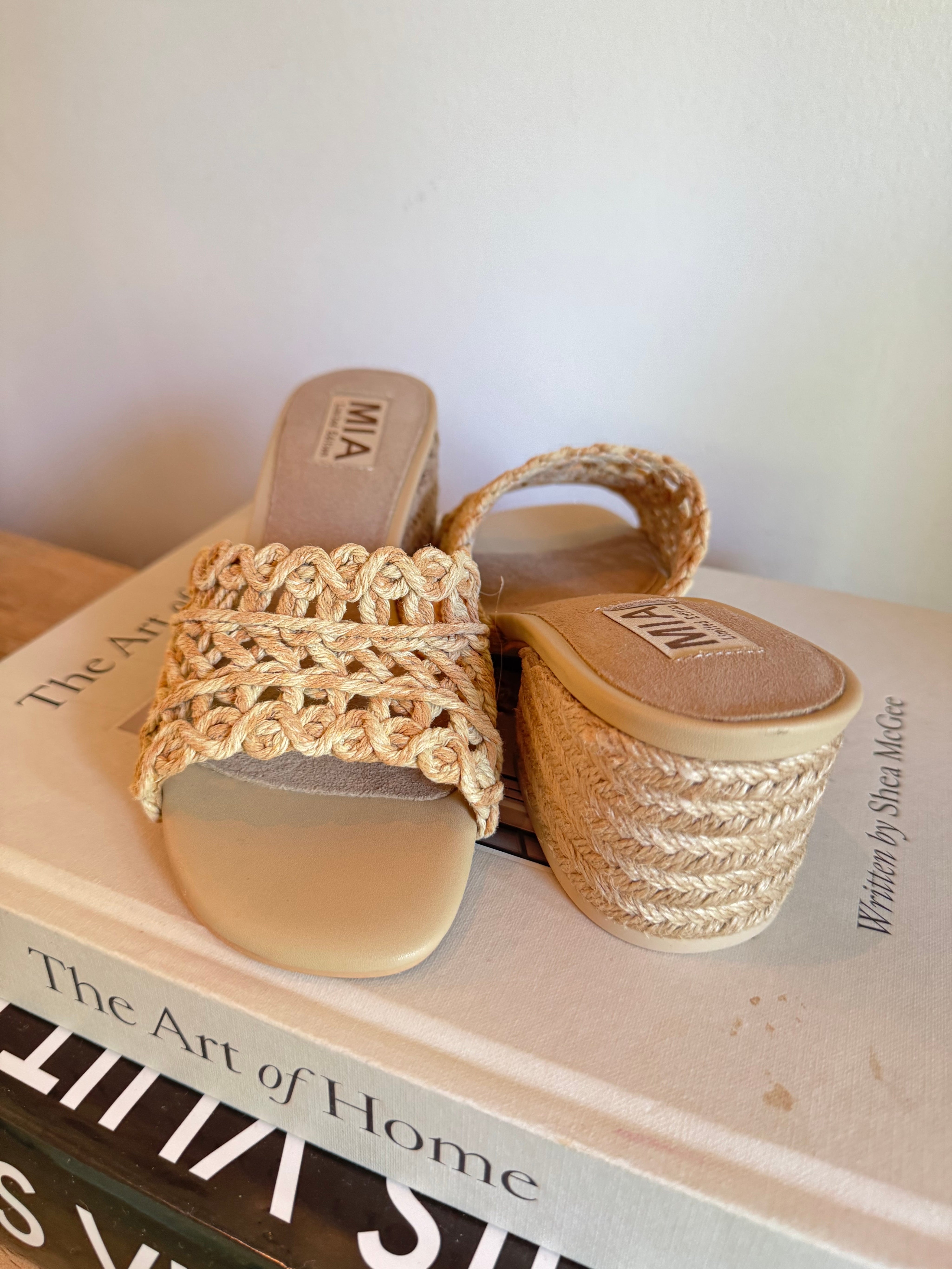 Mia Natural Woven Open Toe Heels