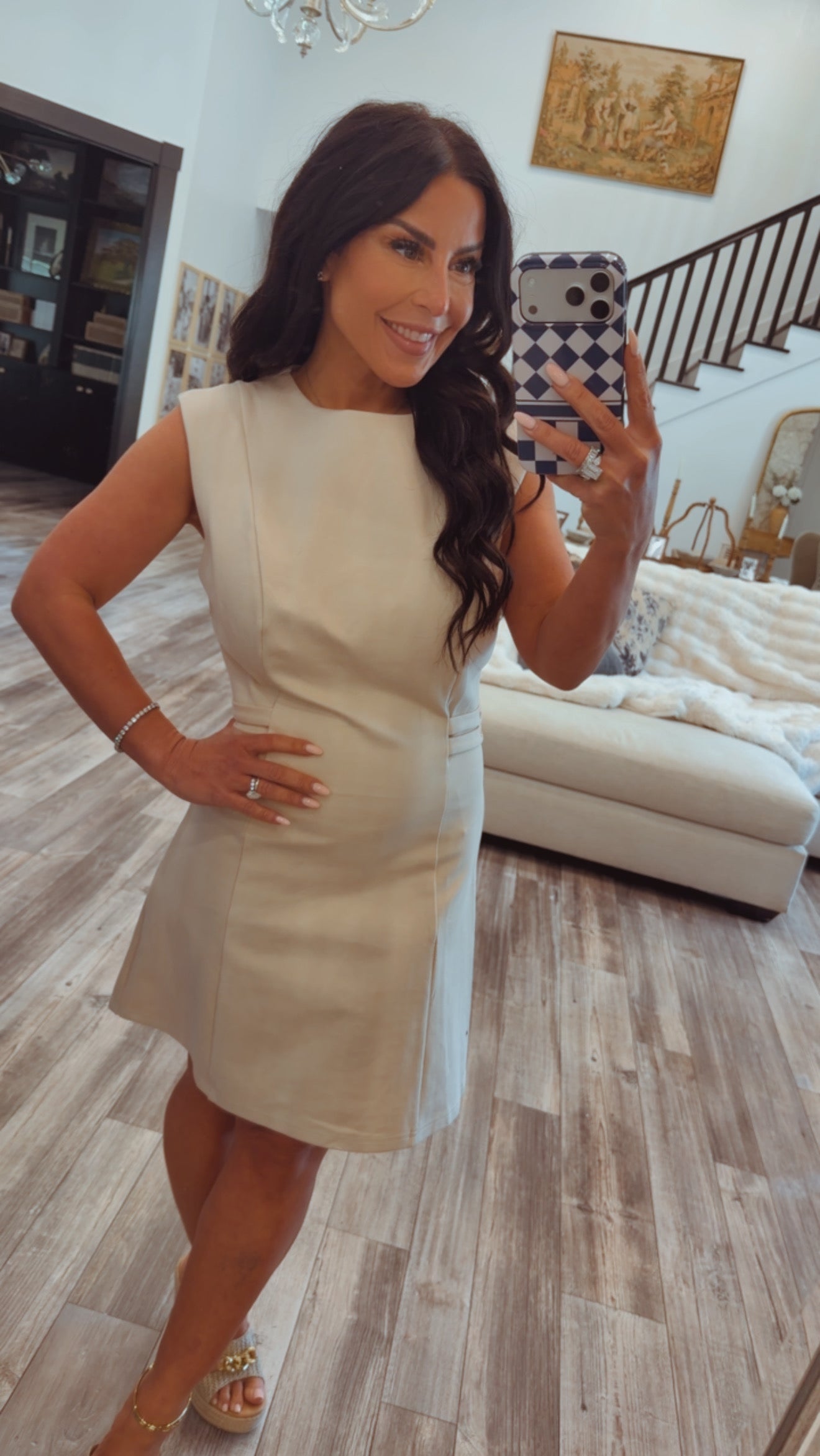 Chic Champagene Dress With Gold Side Embelshments