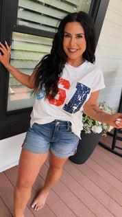 Risen Medium Wash Cuffed Mid Rise Jean Shorts