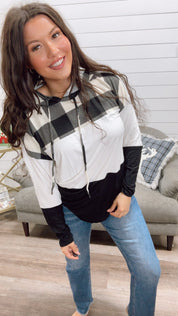 Black and White Color block Plaid Hoodie *Final Sale*