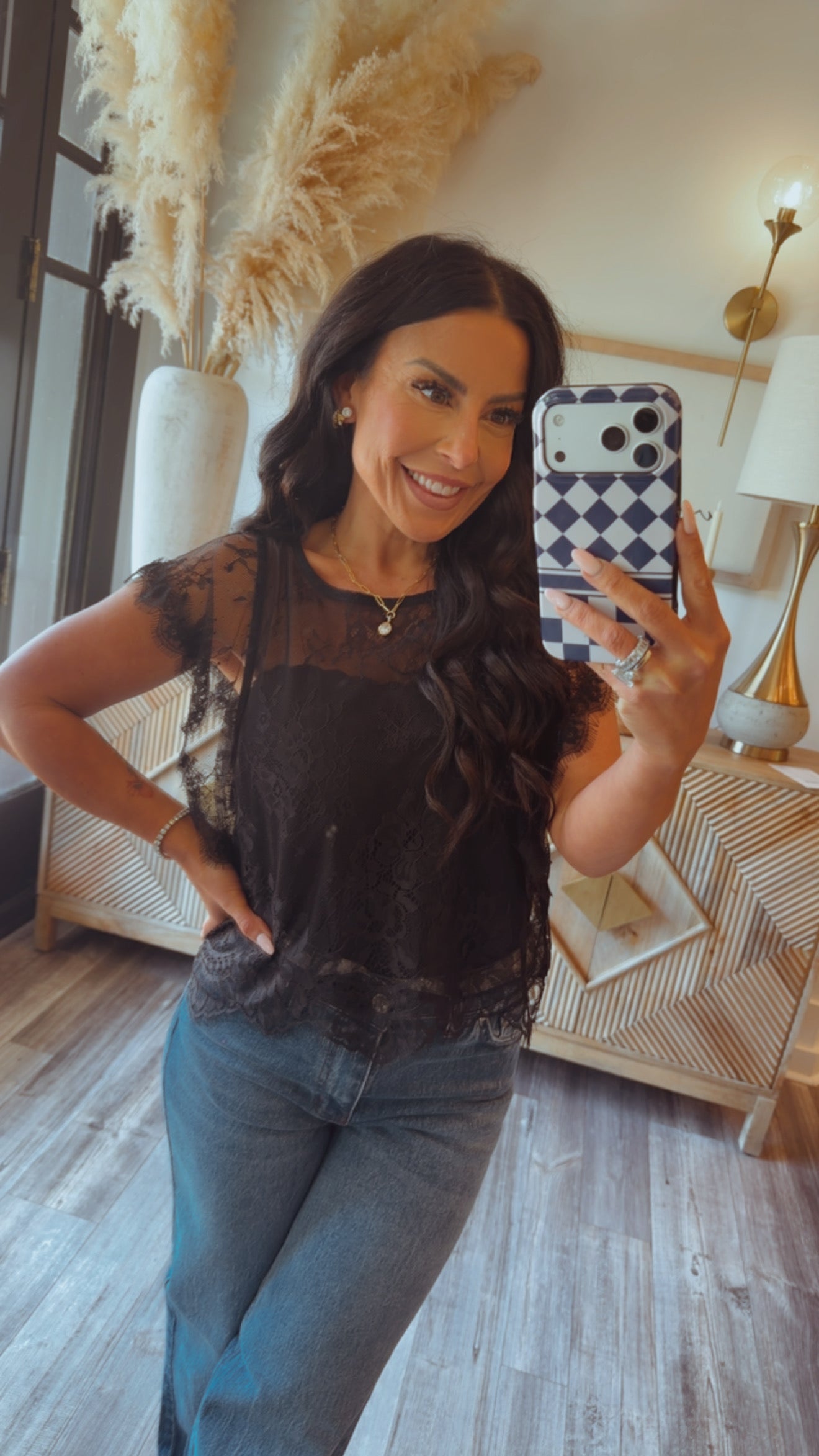 Black Lace Sassy Flutter Sleeve Top