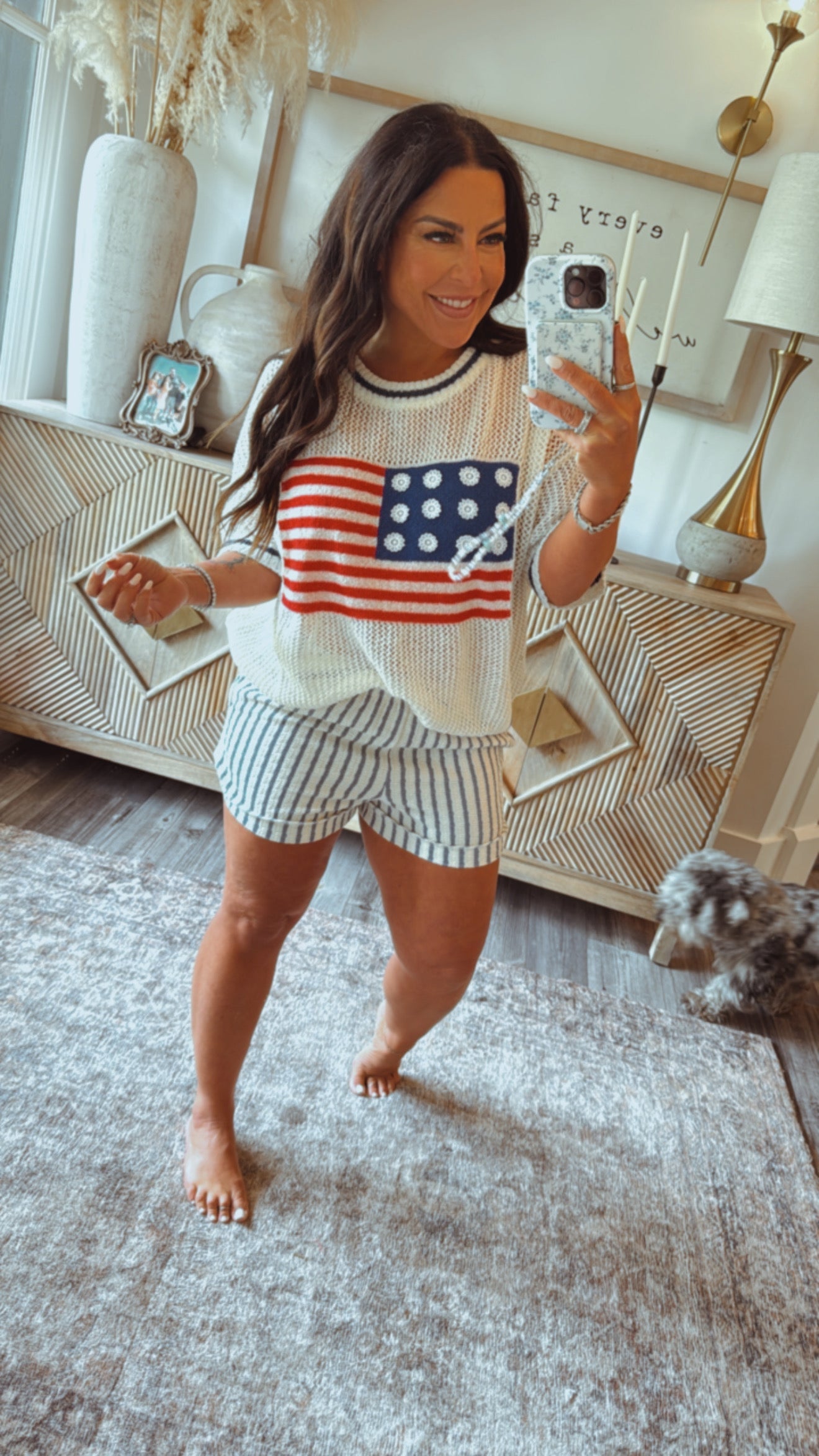 Chic Blue and White Stripe Textured Shorts