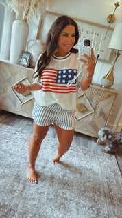 Chic Blue and White Stripe Textured Shorts