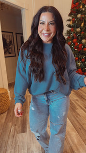 Slate Blue Ultra Soft Long Sleeve Front Pocket Top