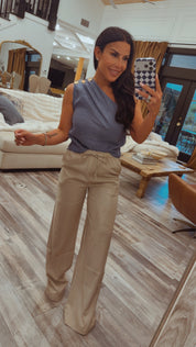 Slate Blue Chic One Shoulder Loose Fit Blouse