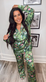 Green Mystic Marsh Button UP Top and Pants PJ Set