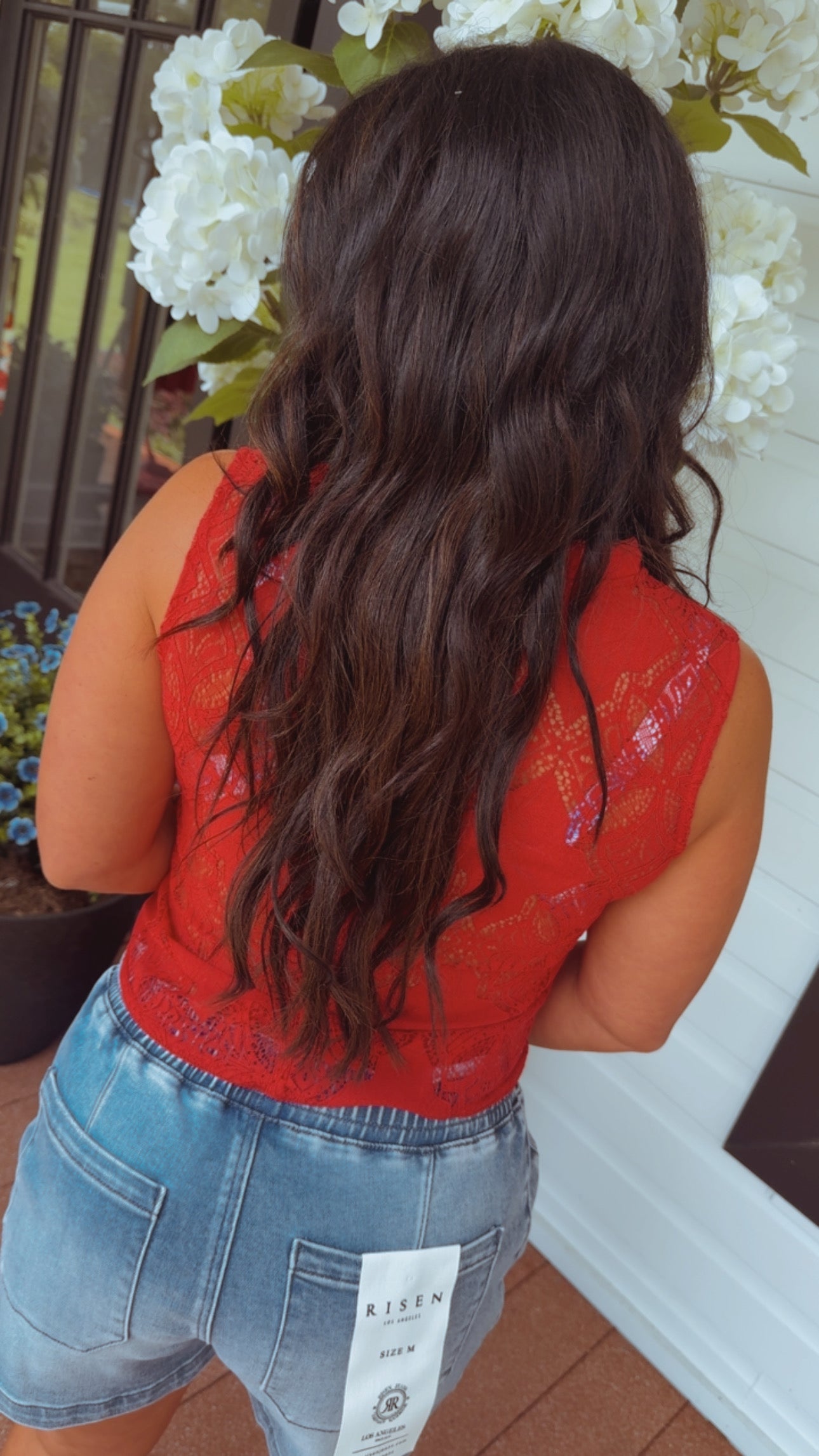 Chic Red Lace Button Up Sleeveless Top