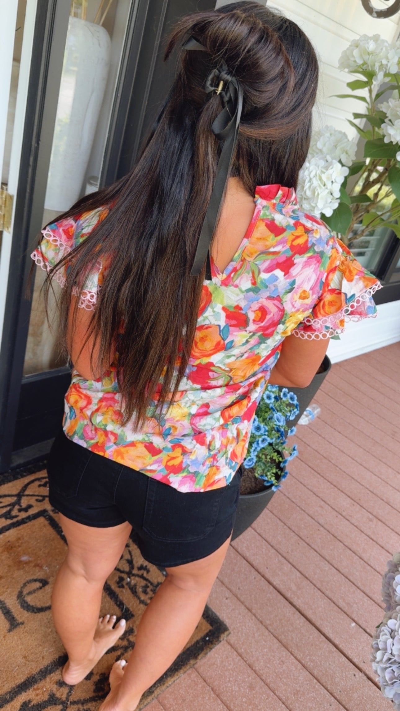 Orange And Pink Floral Blouse
