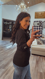 Black Round Neck Gold Btton Sweater
