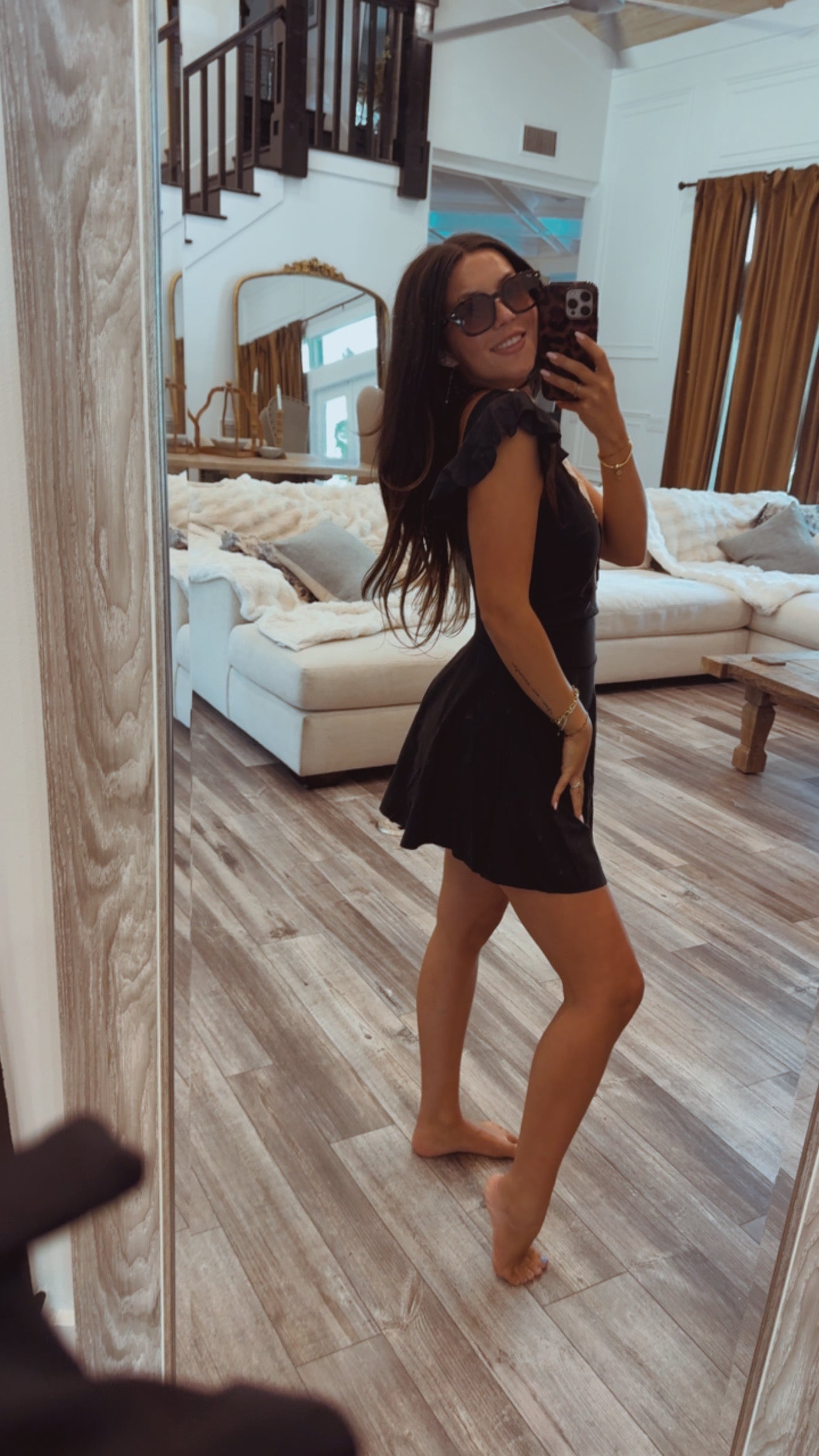 elegant Black and Tan One Piece Bathing Suit Dress