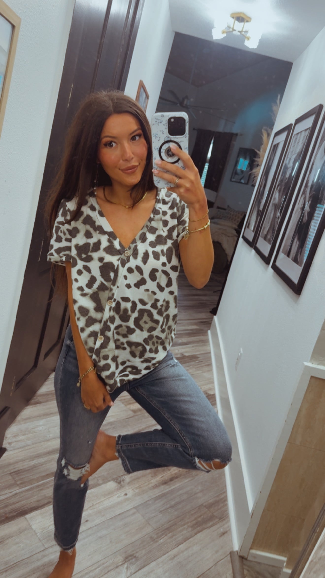 Chic Olive and Taupe Button Top