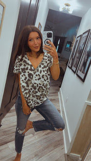 Chic Olive and Taupe Button Top