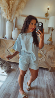 Rae Mode Light blue Relaxed Fit Top and Shorts Set
