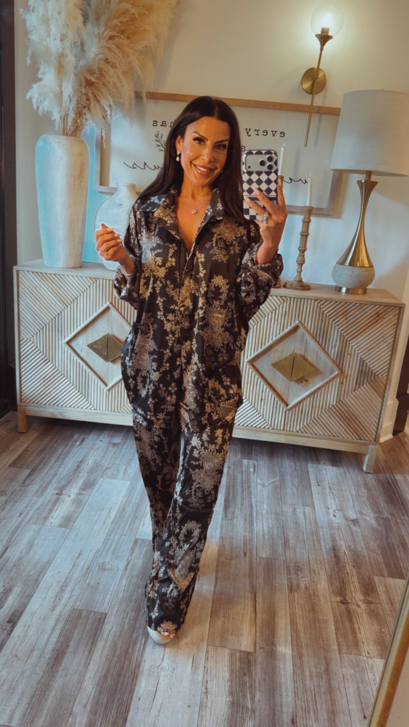 “The Night Life ” Luxe Elegant Black and Gold Floral Two Peice Set