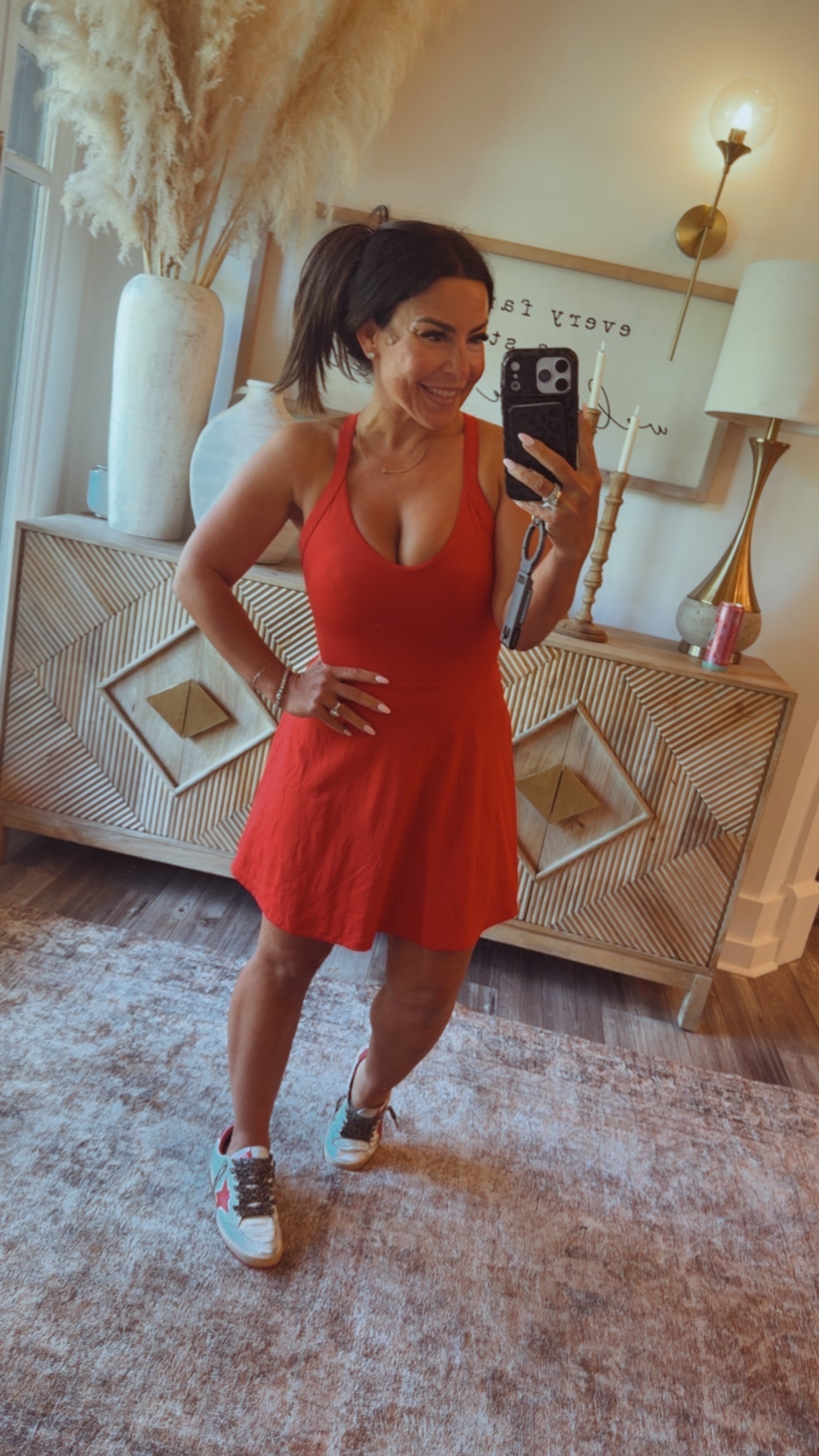 Sassy Red Athletic Dress With Shorts