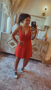 Sassy Red Athletic Dress With Shorts