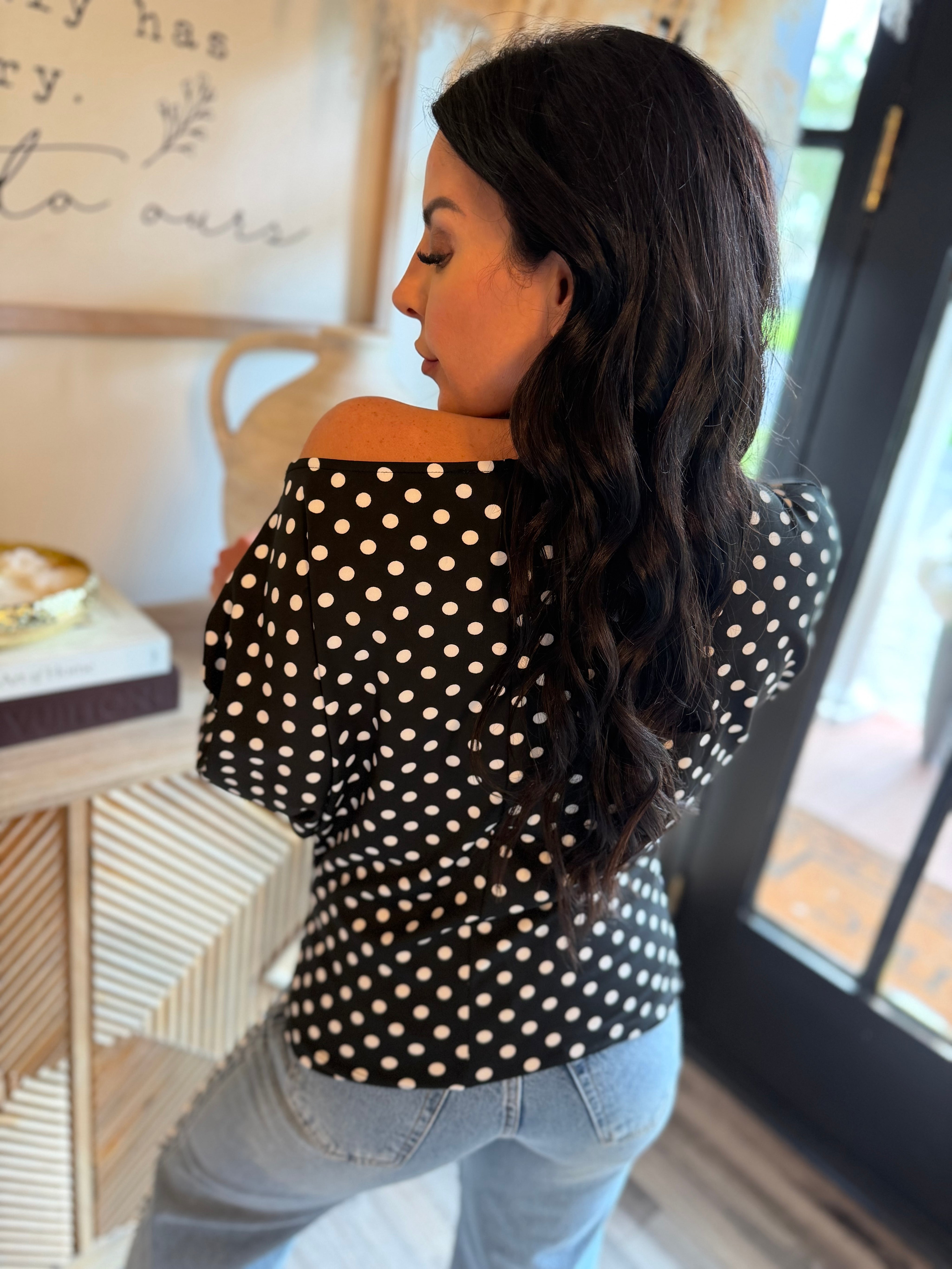 Chic Black and White Polka Dot Top