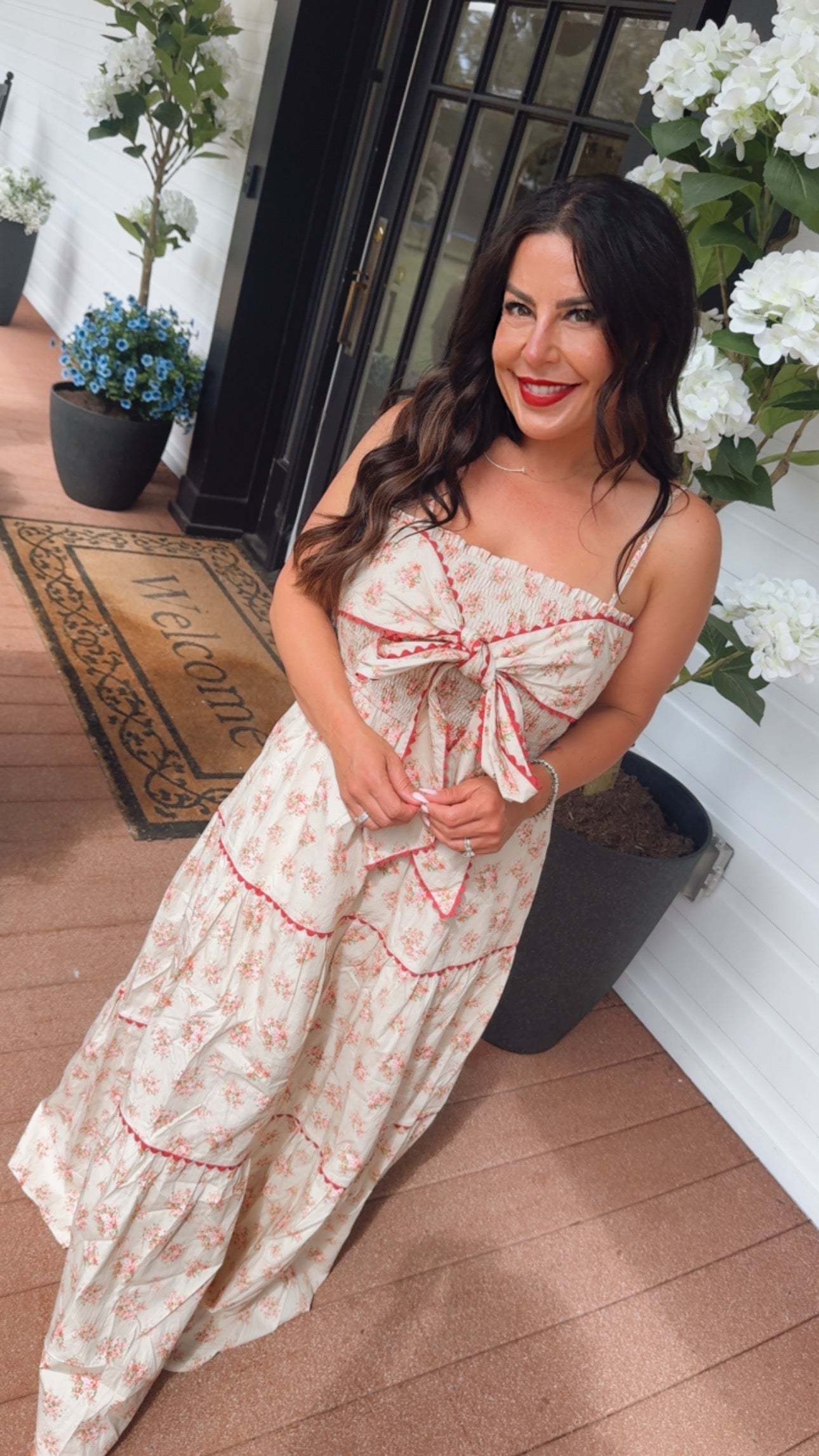 Taupe And Red Floral Maxi Dress