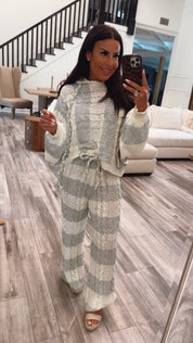 Cream And Sage Stripe Knit POL Joggers
