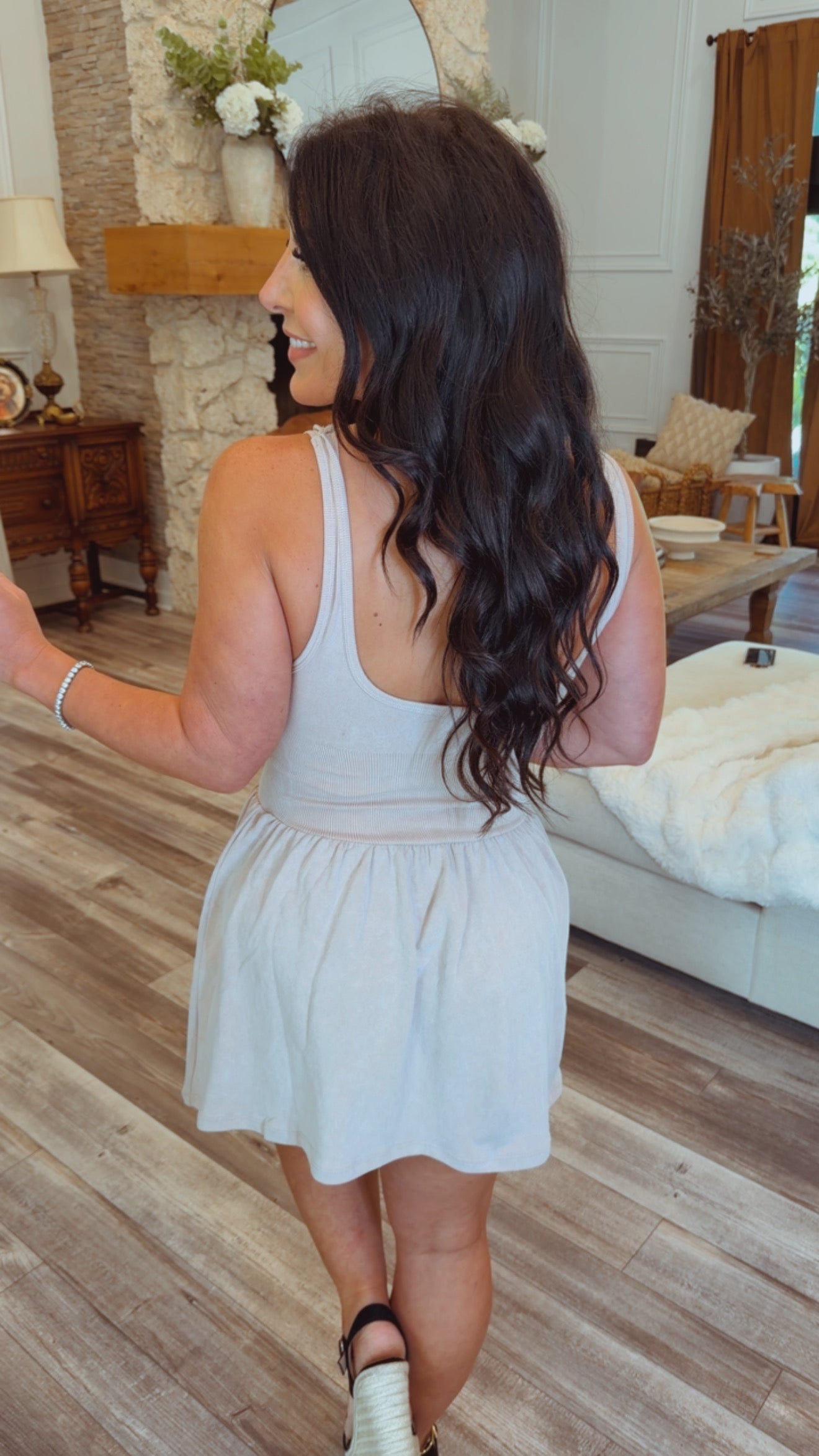 Sassy Tan Ribbed Waist Tank Dress