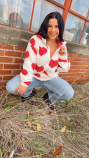 Red Heart Ivory Sherpa 1/4 Zip Jacket