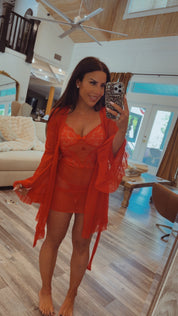 Jeaneanes 3 Piece Red Hott Lingerie and Robe PJ Set