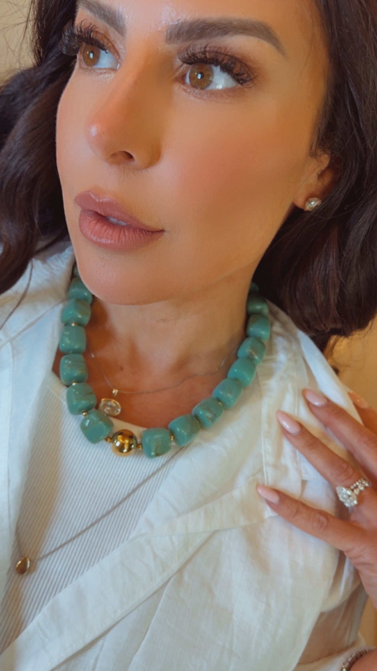 Torquiose And Gold Chunky Necklace