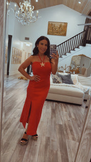 Diva Red and Gold Halter tie Dress