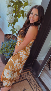 Camel and Orange Satin Maxi Dresss