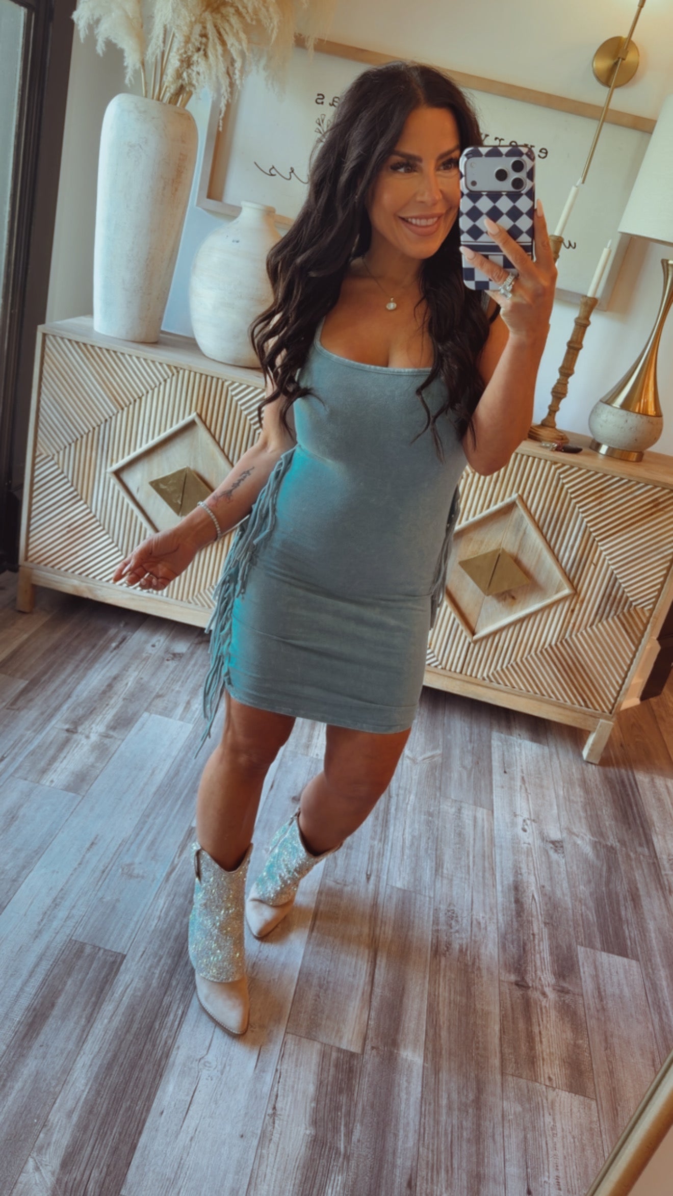 Sassy Acid Wash Tassel Dress
