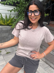 Ultra Soft Light Brown Acid Wash Short Sleeve Top