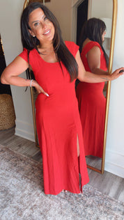Red Cap Sleeve Maxi Dress   Cozy Co