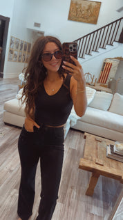 Black Vneck Everyday Cotton Crop Tank