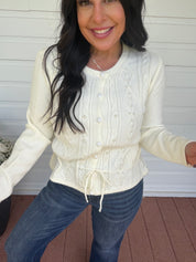 White Pearl Studded Button Up Cardi