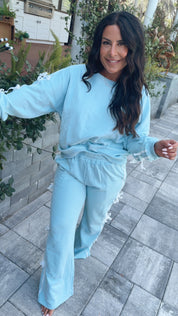 The Greii Lightweight Long Sleeve Light Blue Bow Crewneck