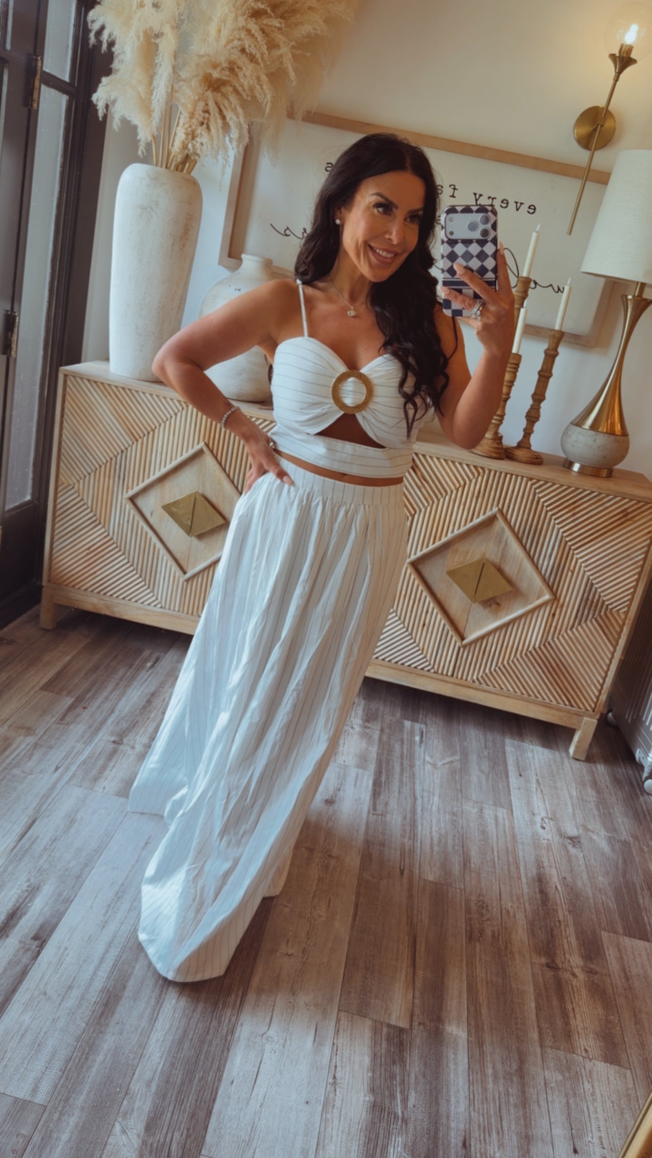 Sassy Luxe Black and white Striped Skirt And Top Set