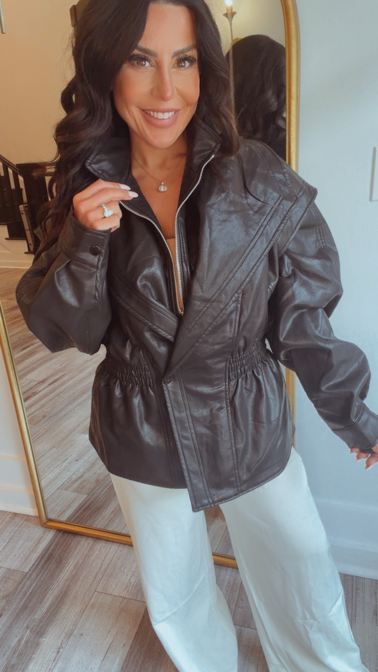 "She’s Trouble " Ultra Soft Vegan Leather Zip Up Jacket