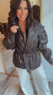 "She’s Trouble " Ultra Soft Vegan Leather Zip Up Jacket