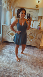 Sassy Dark Teal  Athletic Dress With Shorts