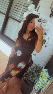 Black and Red Floral Mesh Skirt