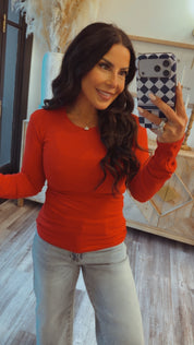 Ultra Soft True Red Ribbed Long Sleeve Top