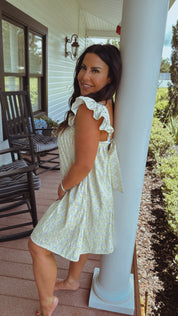 Purple and Yellow Floral  Ruffle Mini Dress