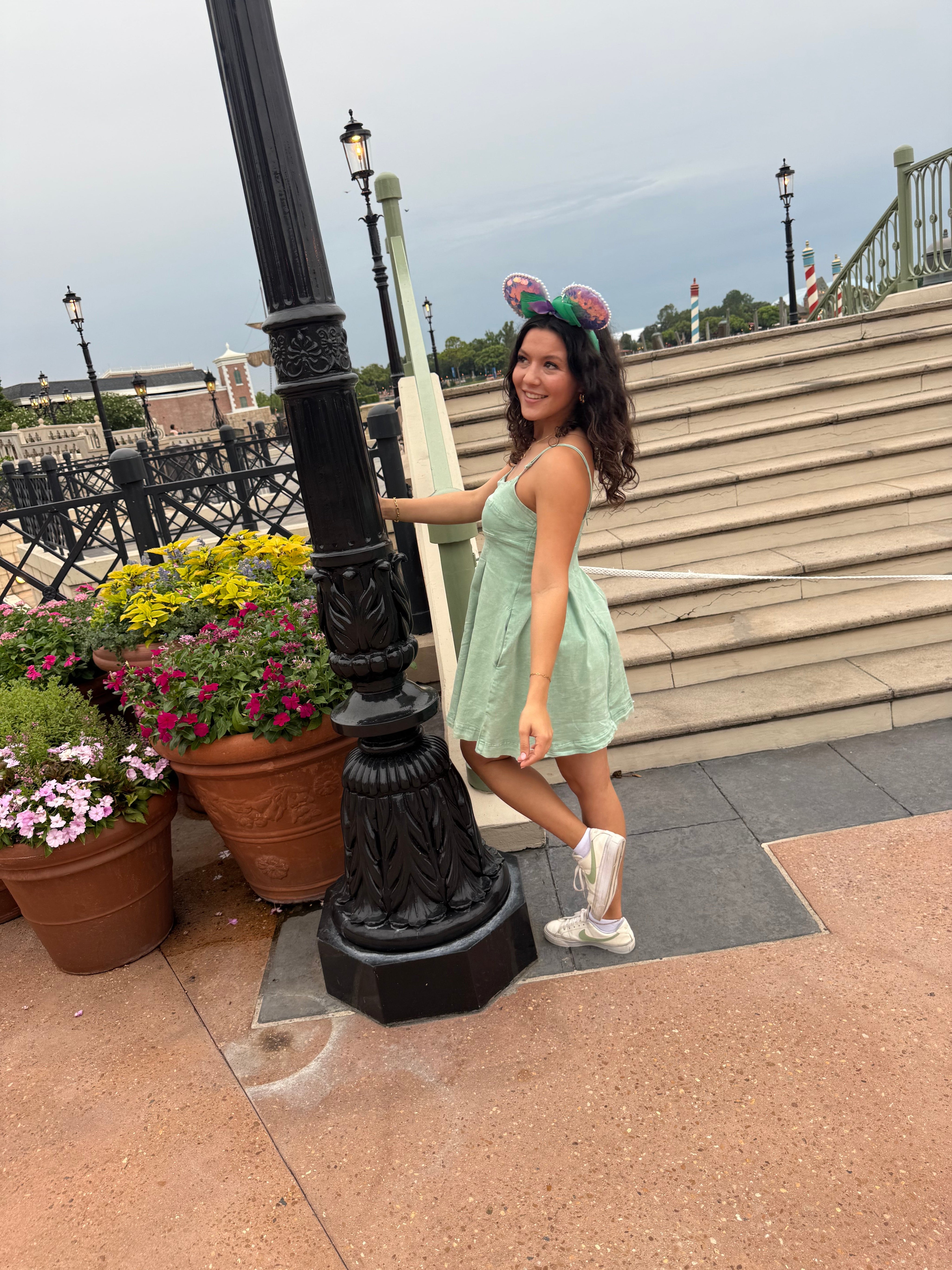 Seafoam Box Pleat Flare Denim Dress