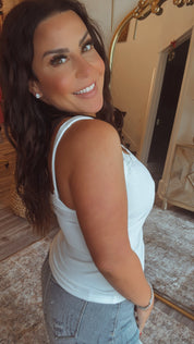 Soft White Ribbed Red Bow Tank