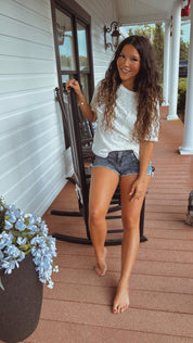 Distressed Hem Acid Wash High Waist Jean Shorts